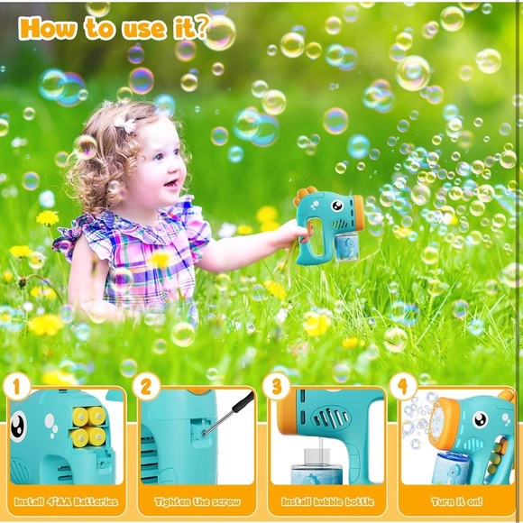 ✨BNWT - Seahorse Bubble Machine, Automatic Bubble Gun for Kids - Blue✨ - Picture 6 of 10